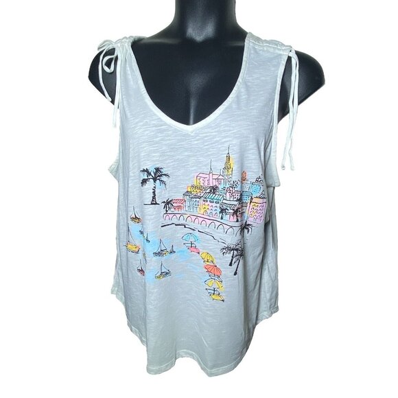 Casey Key Watercolor Size 1X Beach Seaside Vacation Lounge Tank Top Bling NWT - Picture 1 of 14